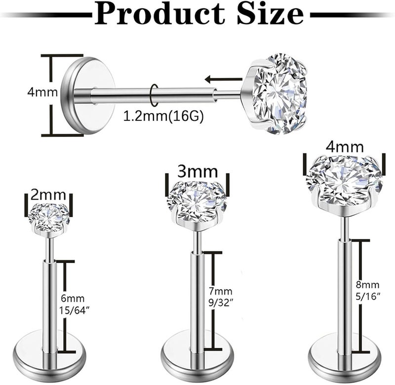 Gotumo Store أقراط مسطحة 20G مصنوعة من التيتانيوم G23 بدون خيوط للثقب في الأذن، للشفاه، للغضروف، للمدوزا، وللصدفة، مجوهرات ثقب الجسم مضادة للحساسية للنساء والرجال - Image 2